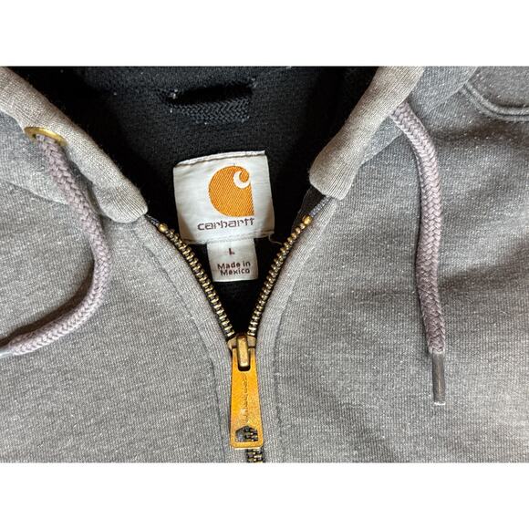 Vintage Carhartt Thermal Lined Full Zip Work Sweatshirt Hoodie Size L Gray - Picture 2 of 7